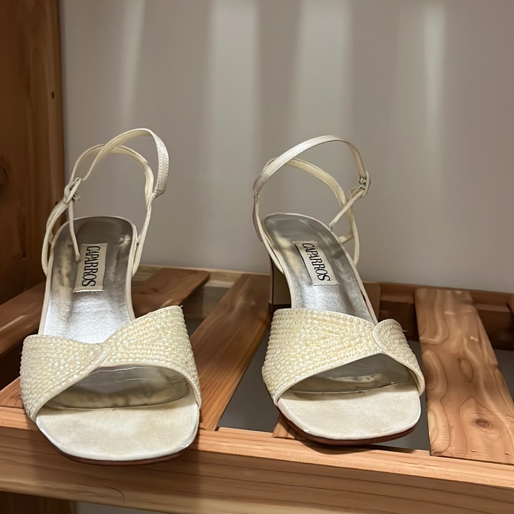 White sequin summer heels